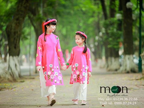 Áo dài thô cotton thêu hoa