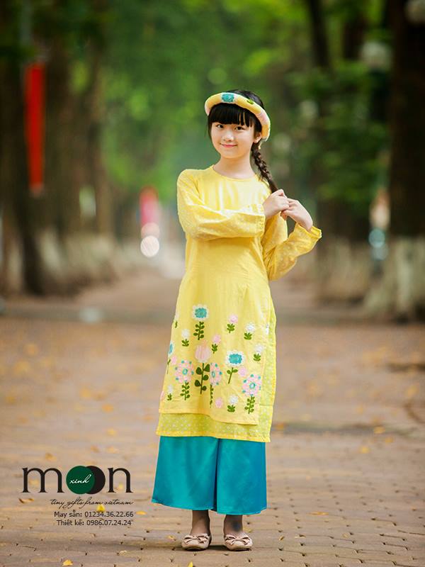 Áo dài thô cotton thêu hoa