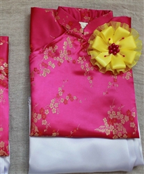 Áo dài cho bé gái-Hoa mai vàng nền hồng sen (HD2)