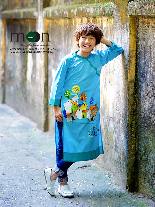 Áo dài trẻ em - Thô Hàn Quốc vẽ phố cổ