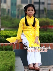Áo dài bé gái gấm Thái Tuấn - GTT.7- Màu vàng lá 